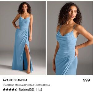 Azazie Steel Blue Chiffon Dress